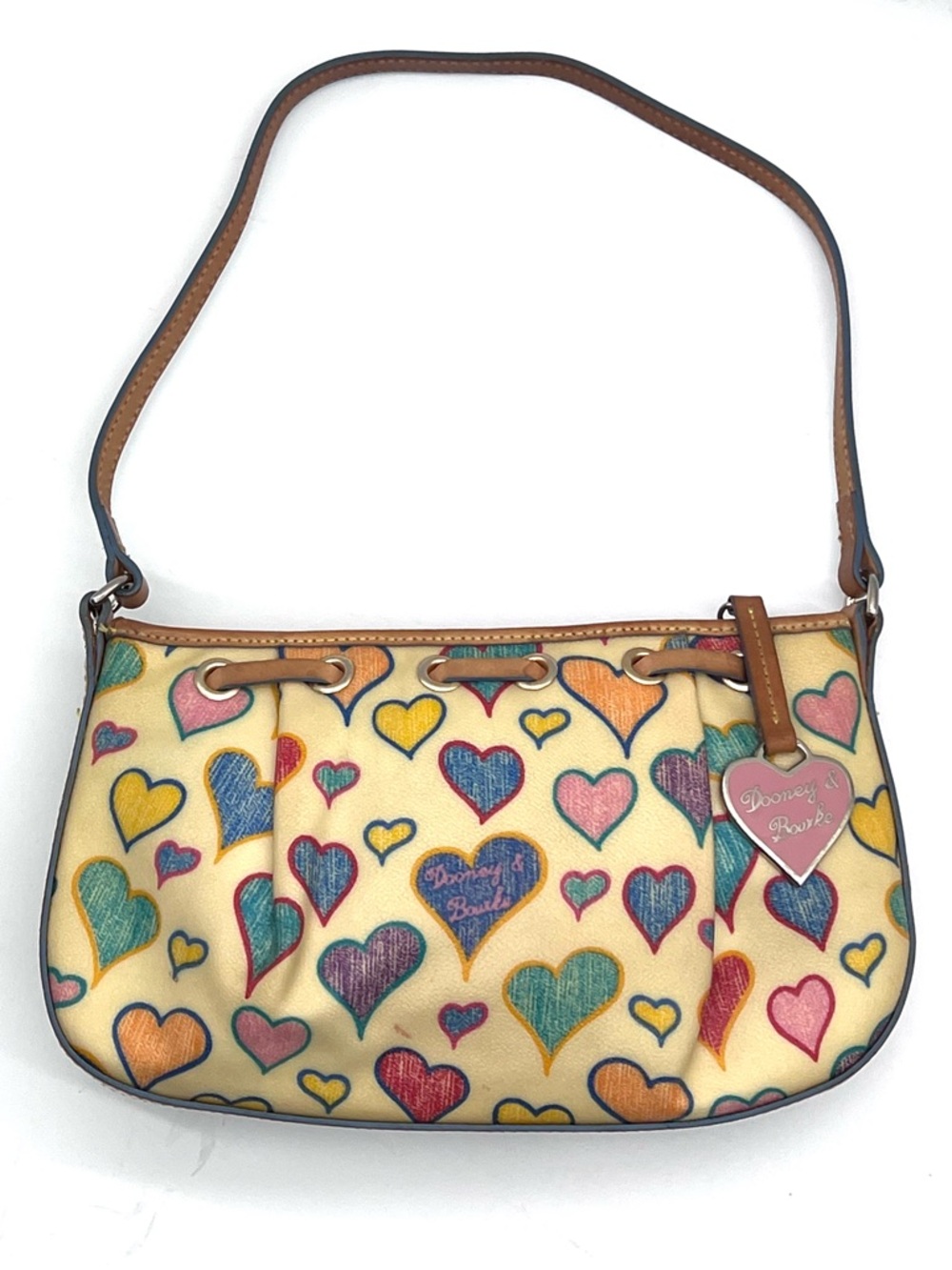 Dooney & Bourke Hearts Print Small Shoulder Bag Y2K Leather Trim